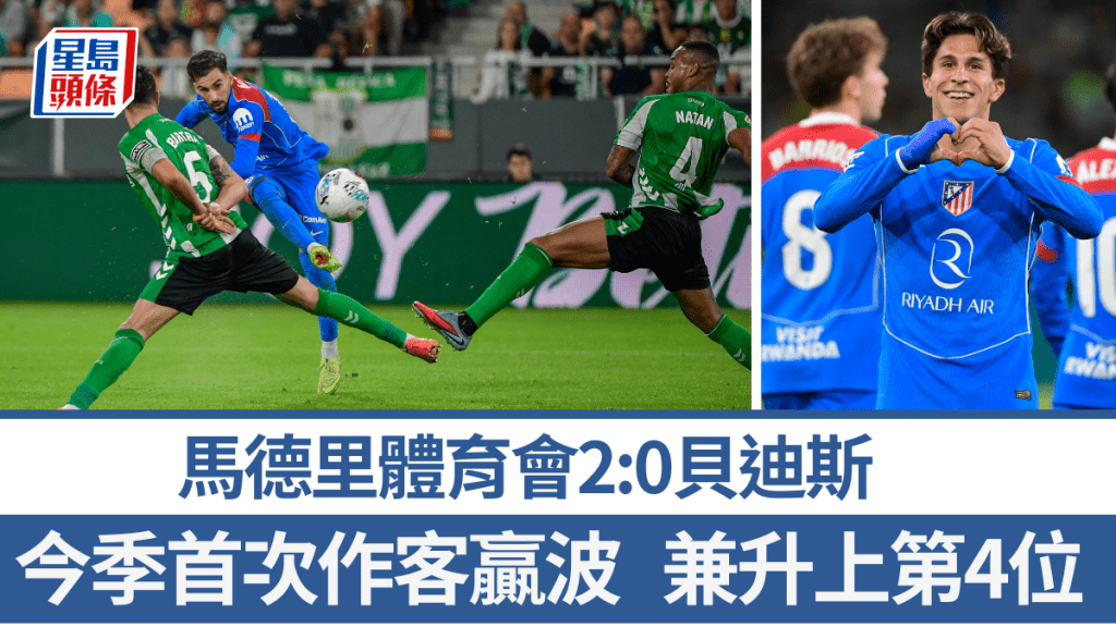 馬德里體育會奪今季客場首勝,升上西甲第4位。法新社