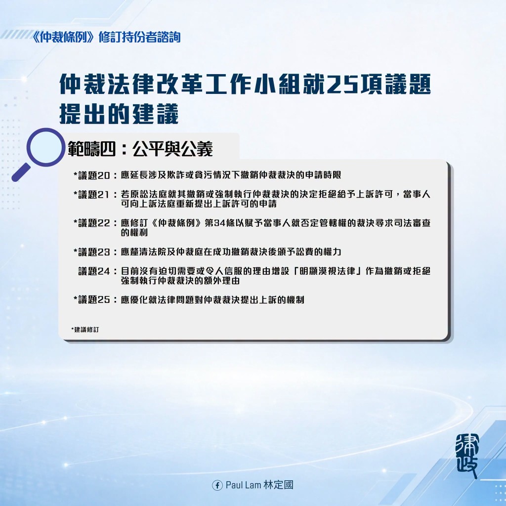 工作小組針對業界關注的25項議題,歸納為四大範疇,當中包括公平與公義。林定國fb 工作小組針對業界關注的25項議題,歸納為四大範疇,當中包括公平與公義。林定國fb