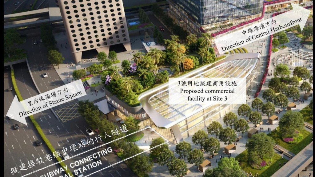 中環擬建行人隧道改善交通接駁。發展局fb構想圖
