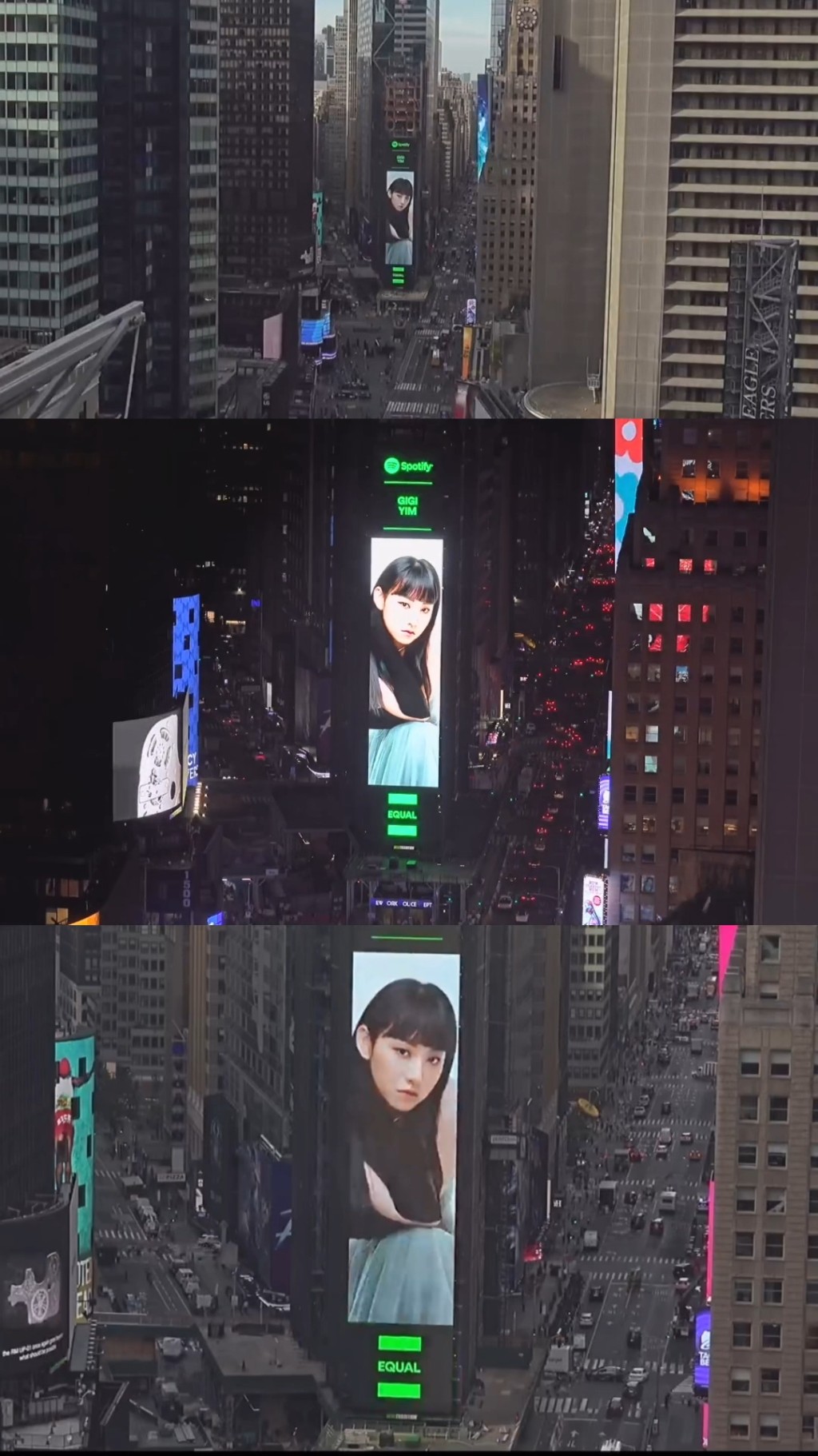 炎明熹以18岁之龄登上座落纽约曼哈顿区的时代广场巨型LED屏幕，成为香港最年轻女歌手！