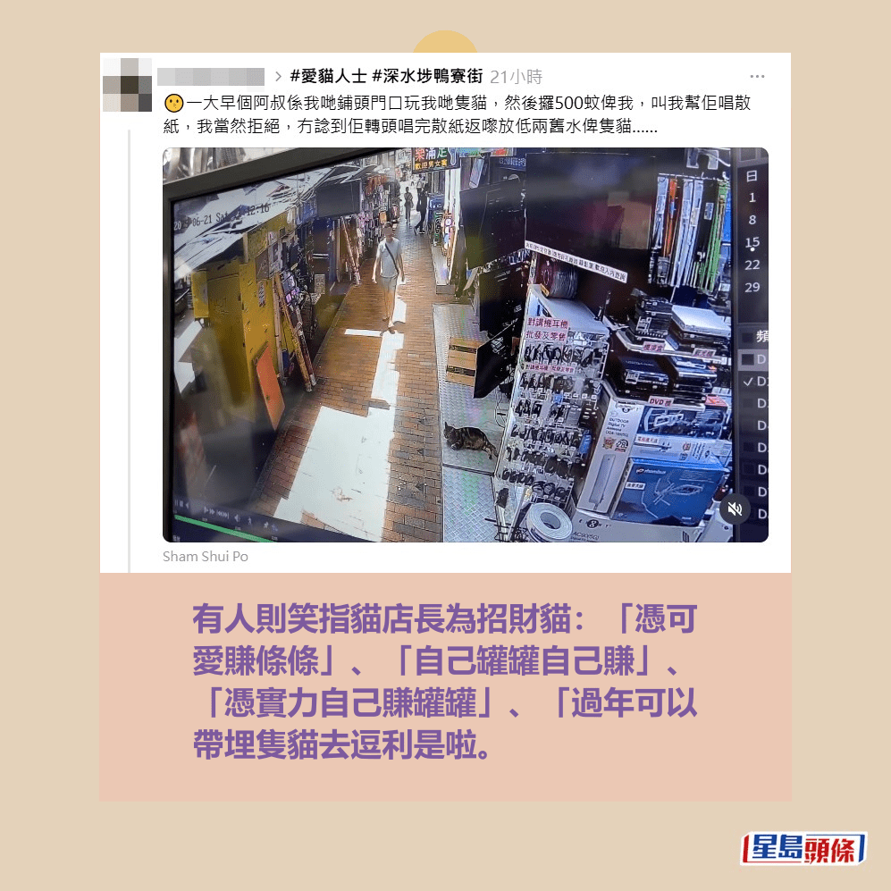 有人則笑指貓店長為招財貓:「憑可 愛賺條條」、「自己罐罐自己賺」、 「憑實力自己賺罐罐」、「過年可以 帶埋隻貓去逗利是啦。 Threads截圖 有人則笑指貓店長為招財貓:「憑可 愛賺條條」、「自己罐罐自己賺」、 「憑實力自己賺罐罐」、「過年可以 帶埋隻貓去逗利是啦。 Threads截圖