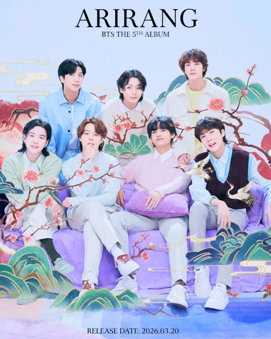 成員Suga(前排左)透露新專輯《ARIRANG》跟BTS以往任何一張專輯都不一樣。 成員Suga(前排左)透露新專輯《ARIRANG》跟BTS以往任何一張專輯都不一樣。