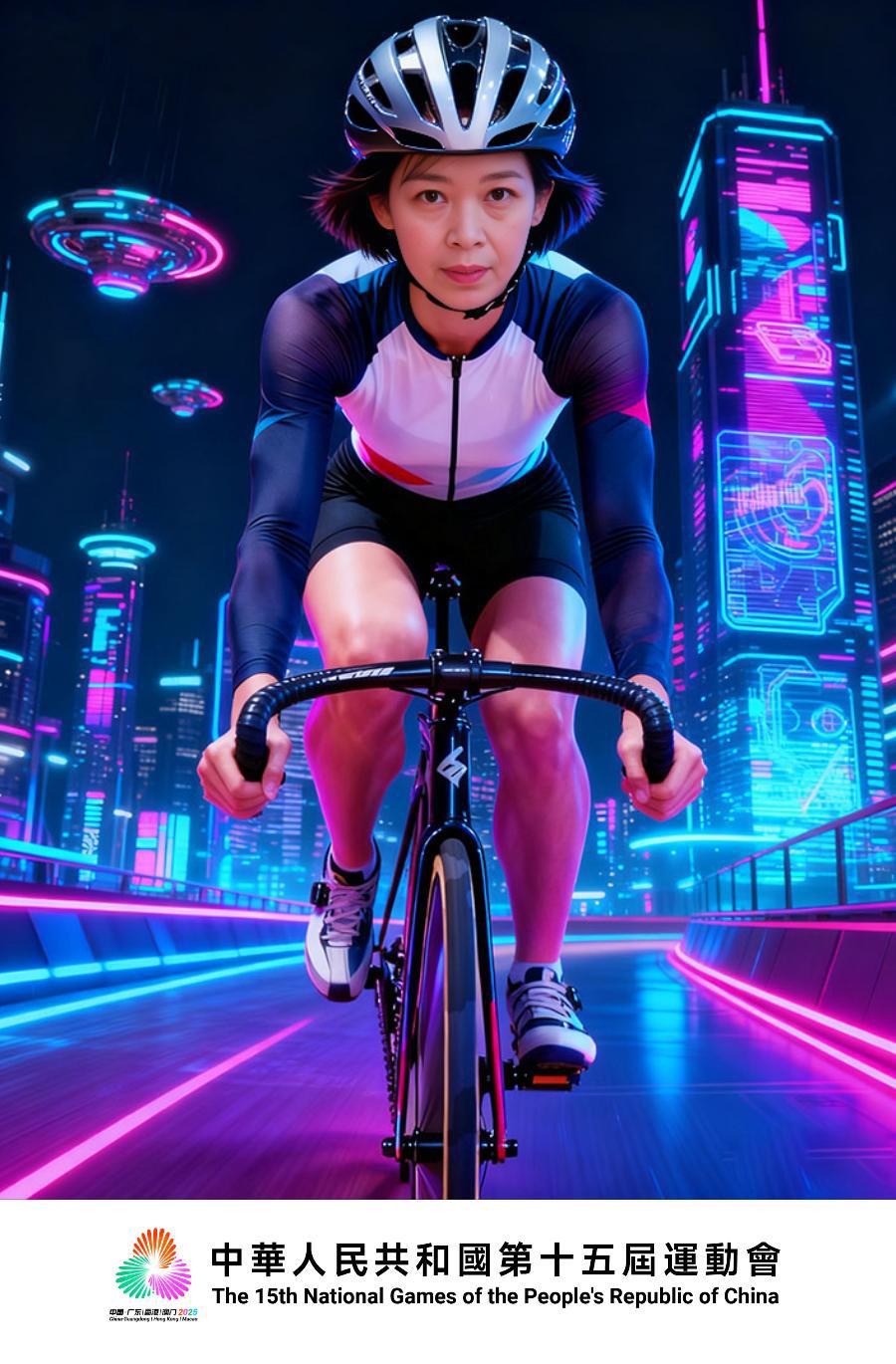 透過特效，何永賢化身成單車選手。何永賢FB圖片