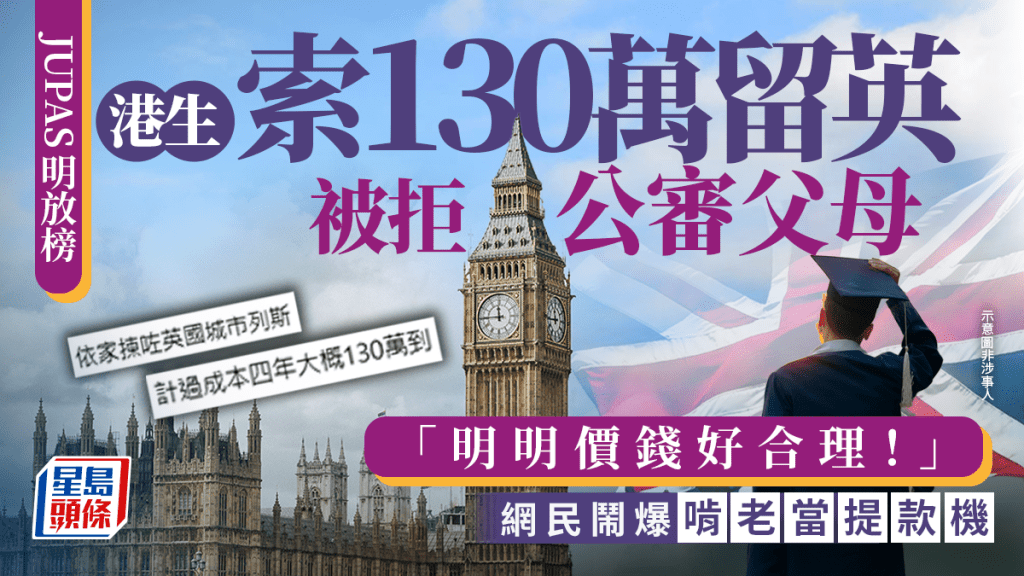JUPAS明放榜 港生索130萬留英被拒公審父母：「明明價錢好合理！」網民鬧爆「啃老當提款機」｜Juicy叮