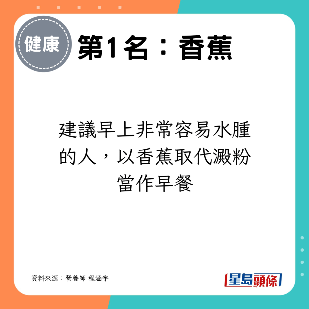 建議早上非常容易水腫的人，以香蕉取代澱粉當作早餐