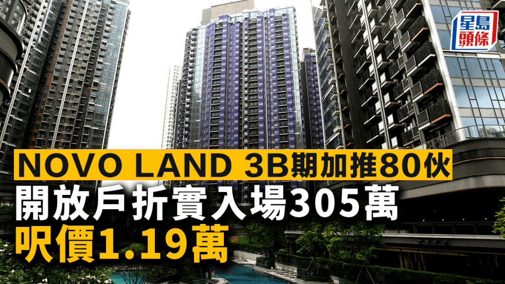NOVO LAND 3B期加推80伙 開放戶折實入場305萬 呎價1.19萬