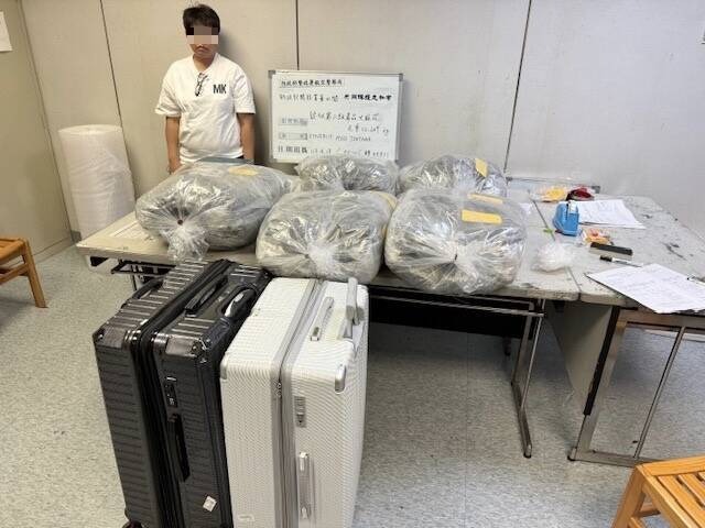 泰籍女游客Khuibut行李被搜出22.65公斤大麻。（台北海关提供）