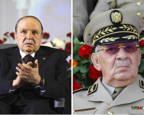 阿爾及利亞軍方總參謀長薩拉赫（右）要求罷免總統布特弗利卡（左）。　美聯社資料圖片