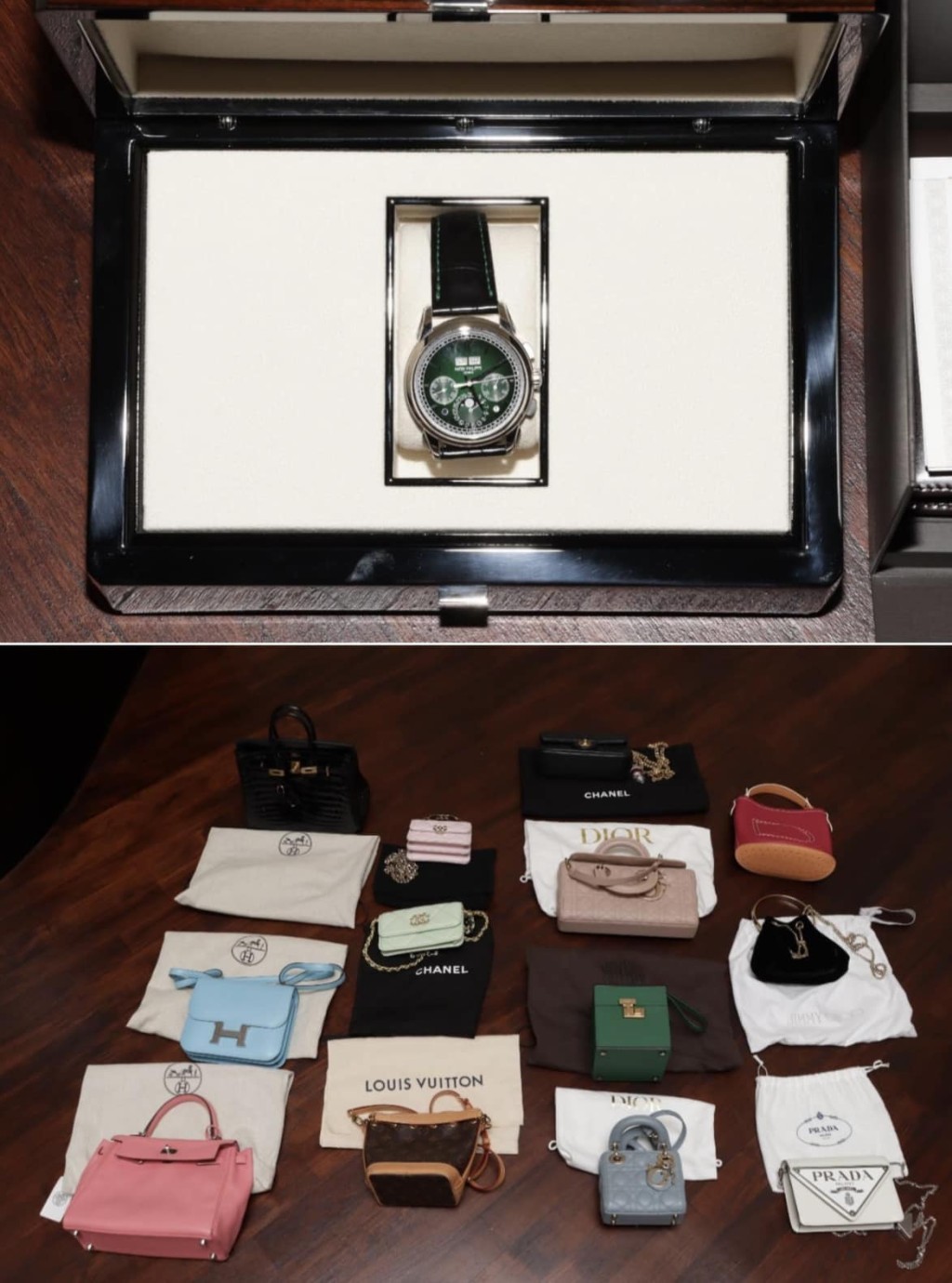 蘇海金家中的名錶及名牌手袋。新加坡警方Facebook