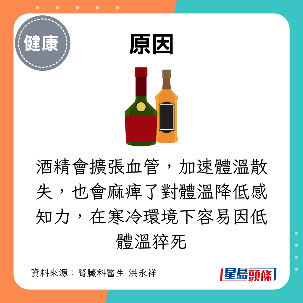 酒精会扩张血管，加速体温散失，也会麻痹了对体温降低感知力，在寒冷环境下容易因低体温猝死