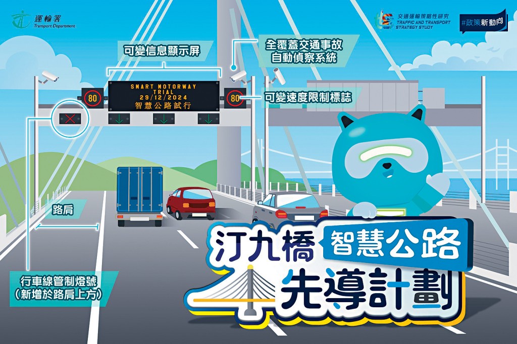 汀九橋南行線今起推展智慧公路先導計劃。