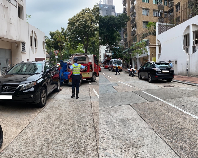 警方票控違泊車輛。 警方提供