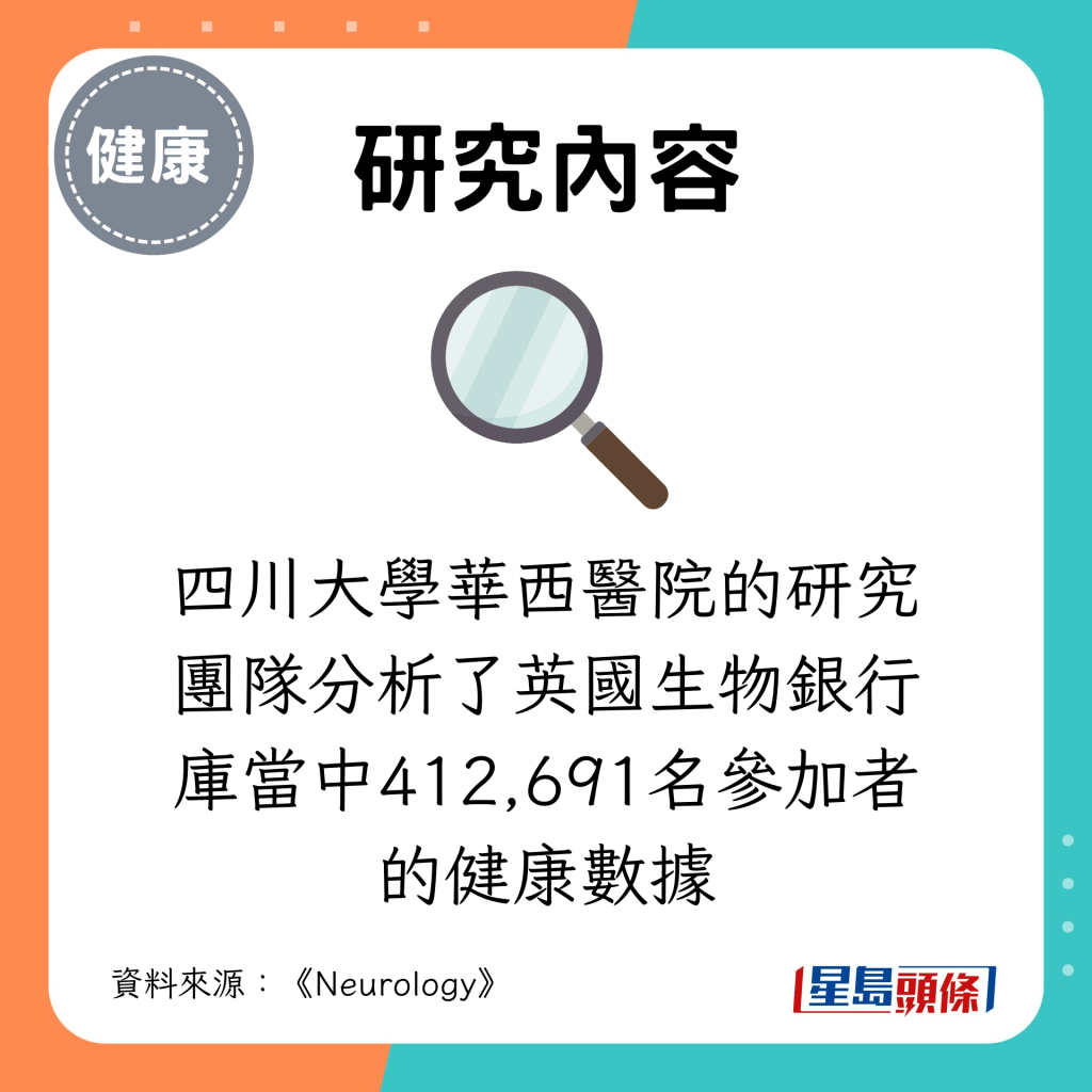 四川大学华西医院的研究团队分析了英国生物银行库当中412,691名参加者的健康数据