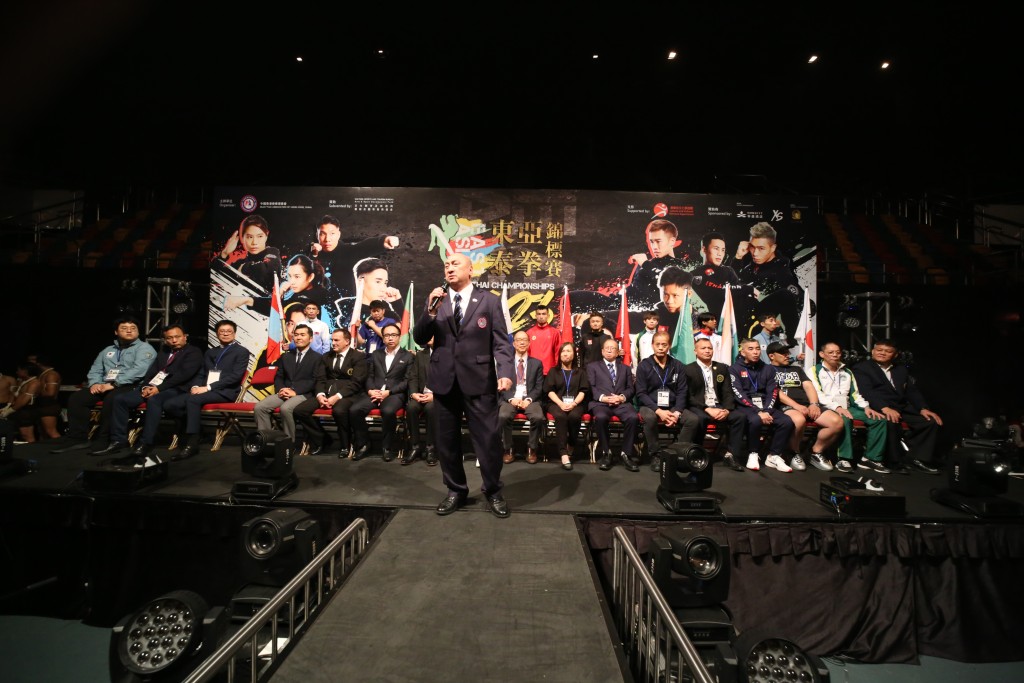 中國香港泰拳理事會主席冼林沃致辭。中國香港泰拳理事會圖片