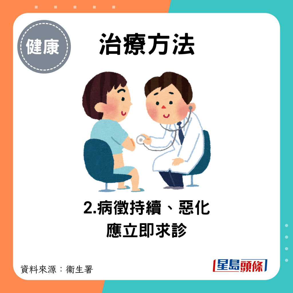 治疗方法：2.病徵持续或恶化 应立即求诊