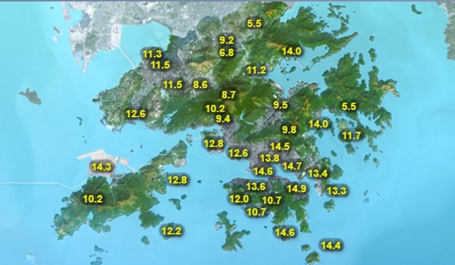 今早多處地區的氣溫下降至12度或以下。天文台