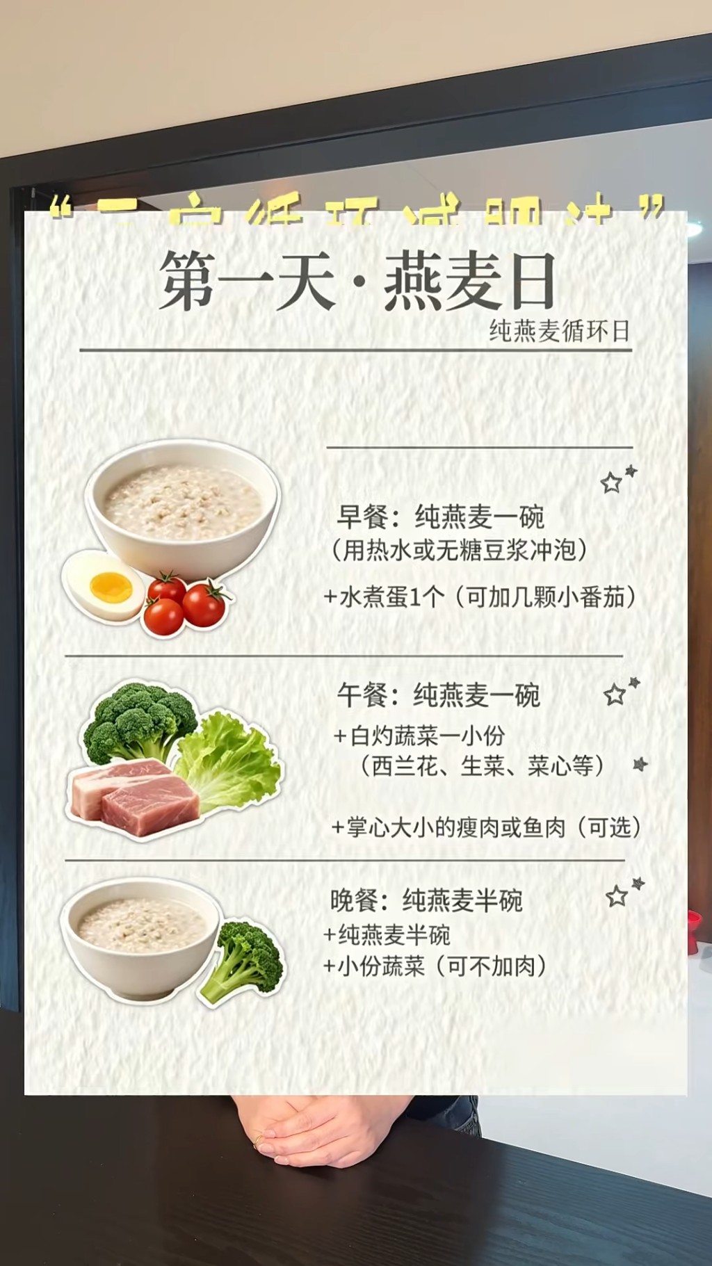 減肥法第一天是「燕麥日」,主要幫助清理腸道。 減肥法第一天是「燕麥日」,主要幫助清理腸道。