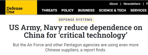 有關研究報告顯示，美國軍方依然高度依賴中國科技供應。