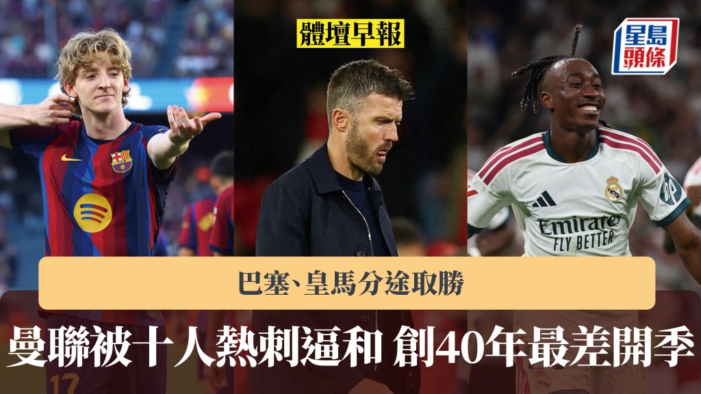 體壇早報｜曼聯被十人熱刺逼和創40年最差開季 巴塞、皇馬分途取勝。路透社