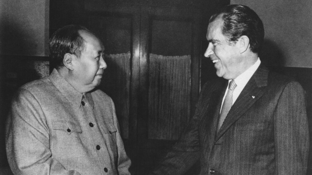 毛泽东接见尼克逊。美联社