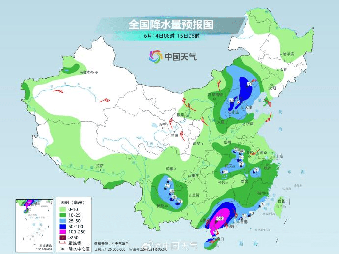 全國14-15日降雨預測。 全國14-15日降雨預測。
