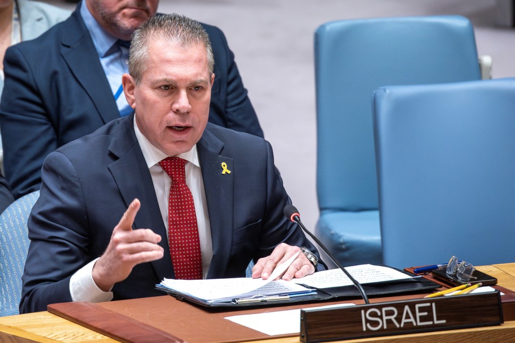 以色列駐聯合國大使埃爾丹讚揚美國投下否決票。路透社