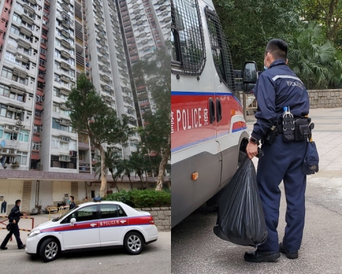 男子燒炭自殺,警方檢走證物。