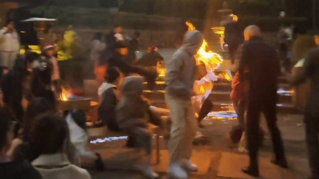 遊客全身著火即本能向外跑逃命。抖音@Miss菲