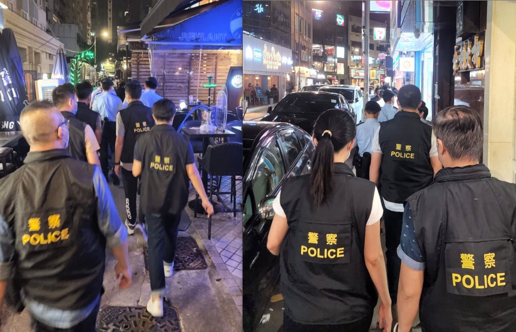警方巡查尖沙嘴區多間酒牌及餐飲處所。