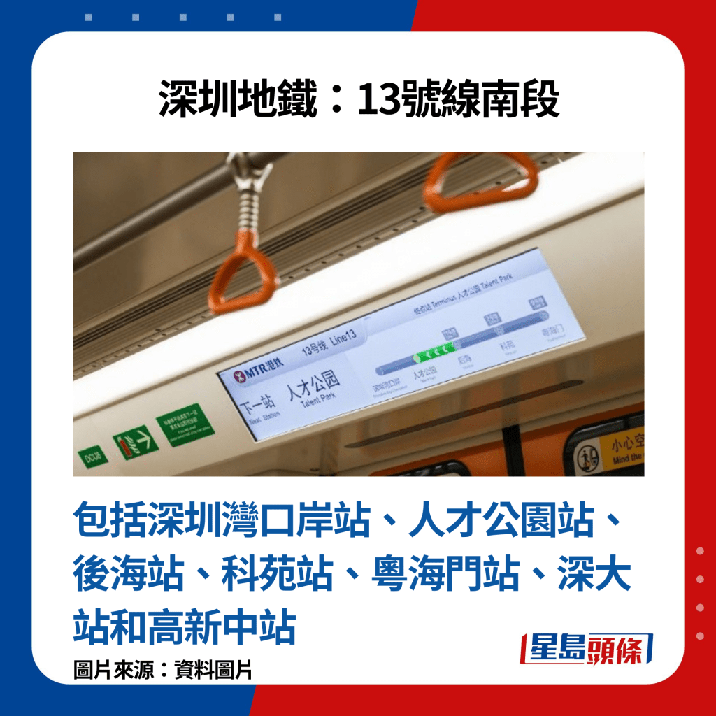 包括深圳灣口岸站、人才公園站、後海站、科苑站、粵海門站、深大站和高新中站