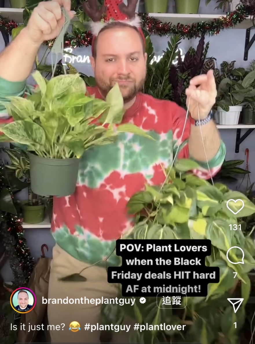 赫斯特在社交媒体销售盆栽植物兼教种植贴士。