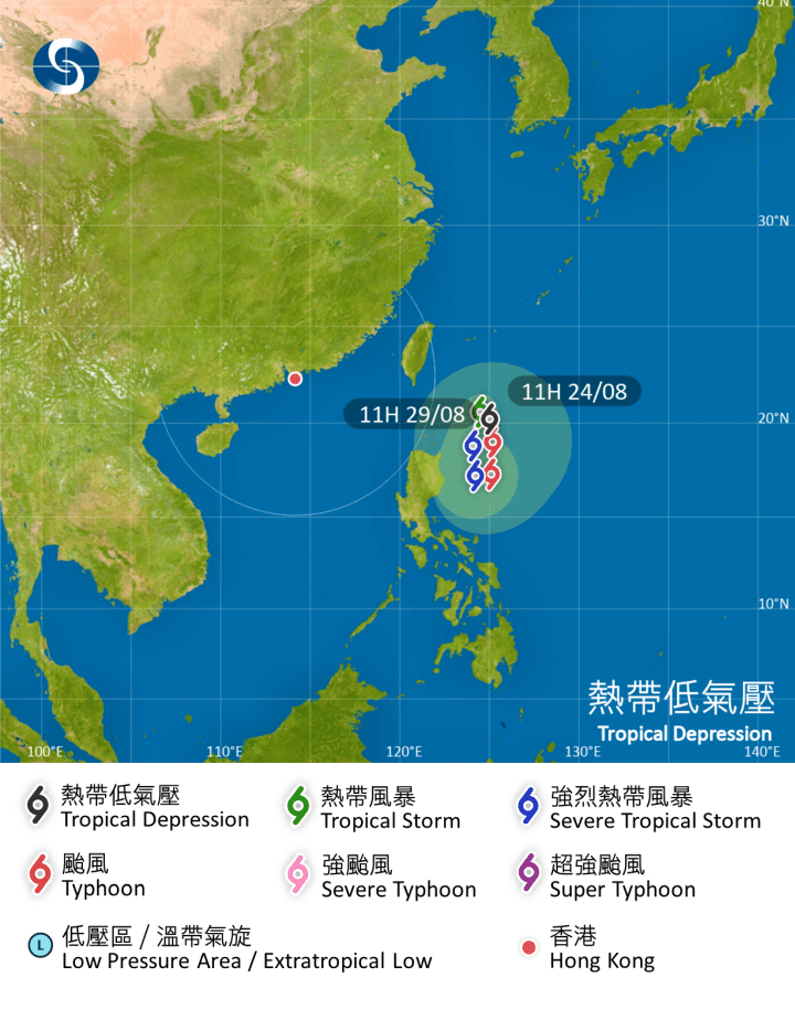 天文台指，現時位於呂宋海峽以東的熱帶氣旋會在未來數日於該區徘徊並逐漸增強。（天文台網站圖片）