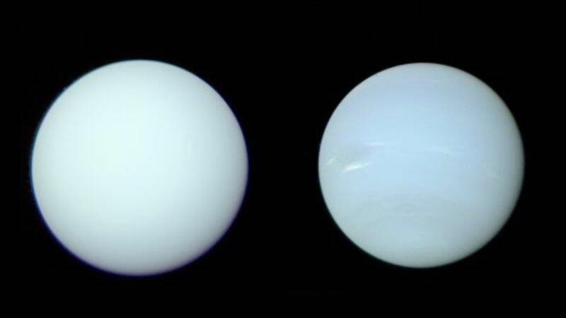 新影像显示天王星（Uranus）和海王星（Neptune）真实颜色相似。 牛津大学