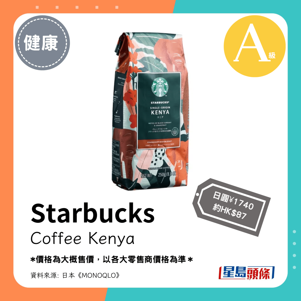 第4位 A级（3.71分）：Starbucks Coffee Kenya（日圆¥1740，约HK$87）