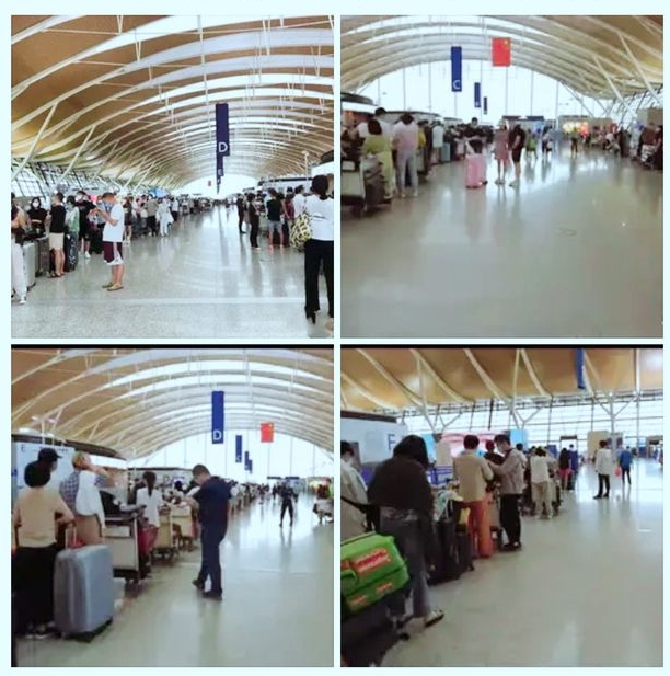 不少中國留學生在上海浦東機場排隊候機赴美。網上圖片