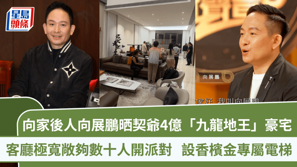 向家後人向展鵬晒契爺4億「九龍地王」豪宅  客廳極寬敞夠數十人開派對  設香檳金專屬電梯