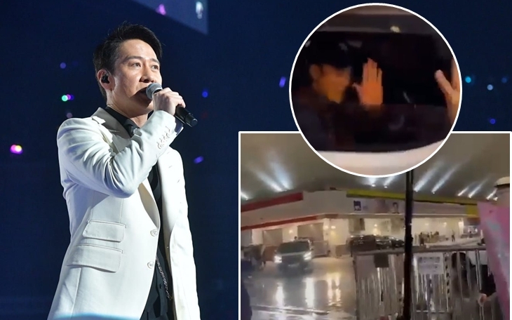 黎明离场时正值下大雨，见歌迷冒雨等候不停叫喊他，黎明马上停车挥手回应。