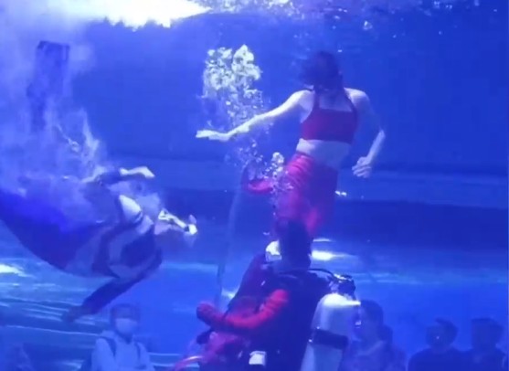 一名潛水員出現解救美人魚。