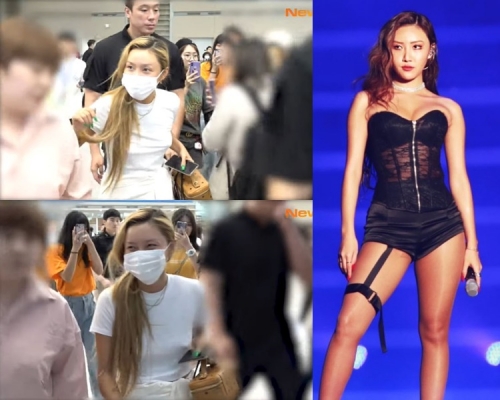 華莎向來在舞台上均性感示人，今次凸點現身機場，網民竟撐超帥。