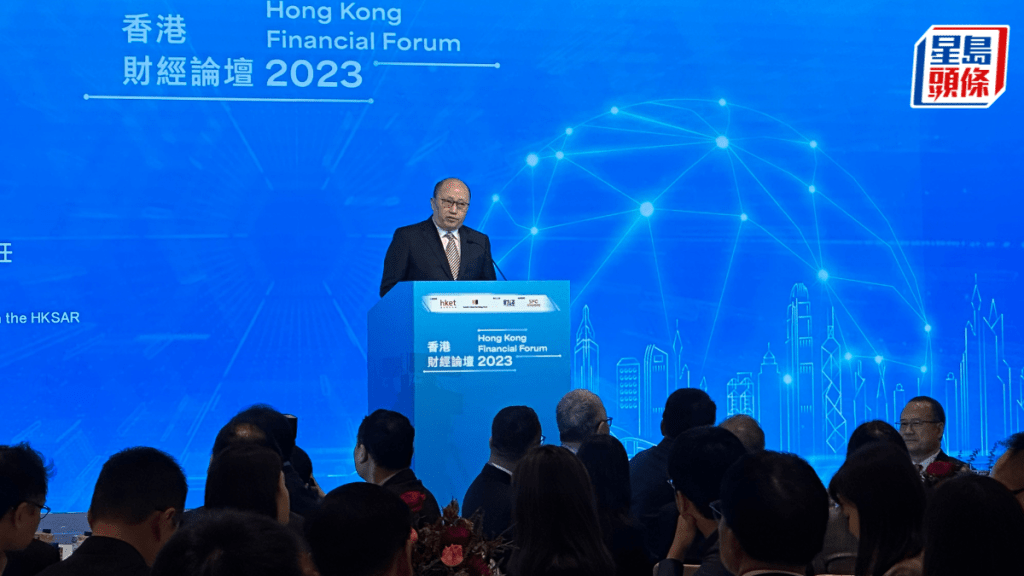 中聯辦主任鄭雁雄在「香港財經論壇2023」上發言。何嘉敏攝