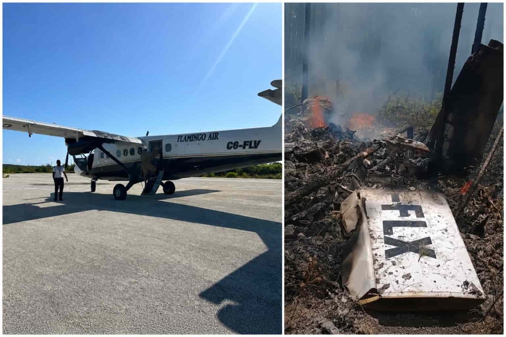 巴哈馬小型飛機墜毀，10人證實罹難。X/@DanielPiraino、Flamingo Air/FB