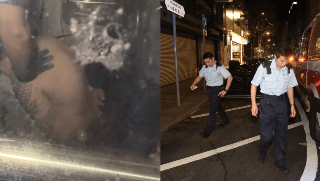 尖沙咀發生阻差辦公事件,一名身上有紋身男子遭警員截查時反抗,造成兩名警員受輕傷。