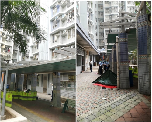 警方以帳篷遮蓋死者遺體。