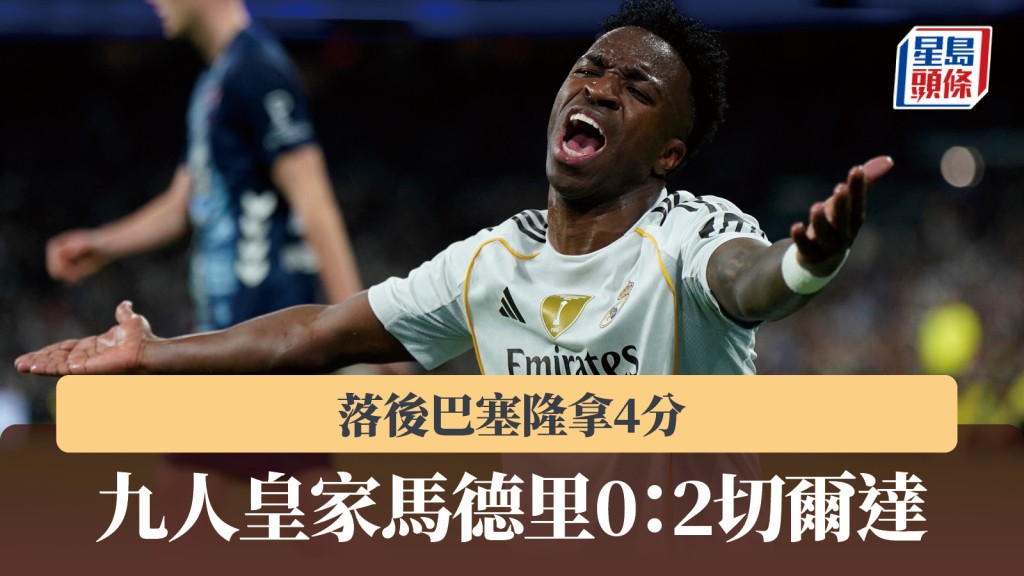 西甲｜九人皇家馬德里0：2切爾達 落後巴塞隆拿4分。路透社