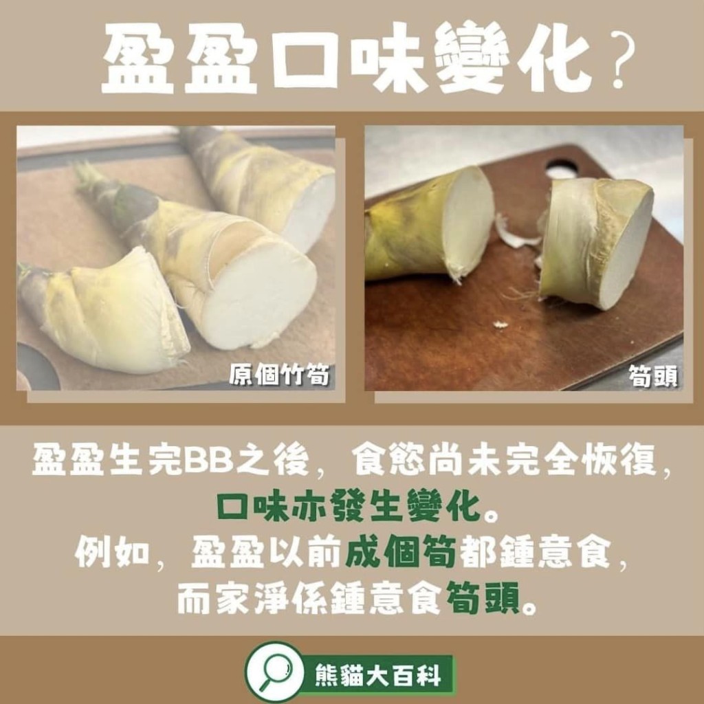 園方指，盈盈生完BB後，食慾尚未完全恢復，口味亦發生變化。海洋公園FB圖片