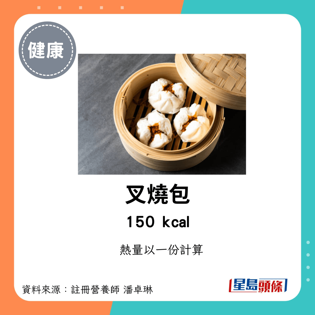 較低卡路里點心：叉燒包 150kcal/份