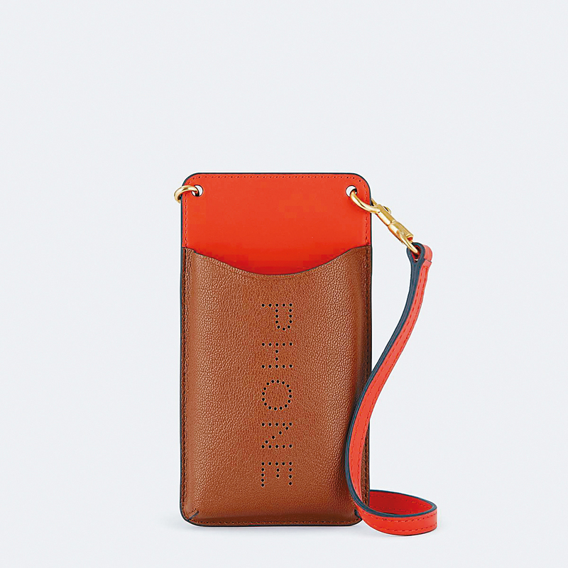 ●啡拼橙色Peeping Eyes图案Phone Pouch， 设有卡片间隔，实用性高，另可挂在身上作装饰。