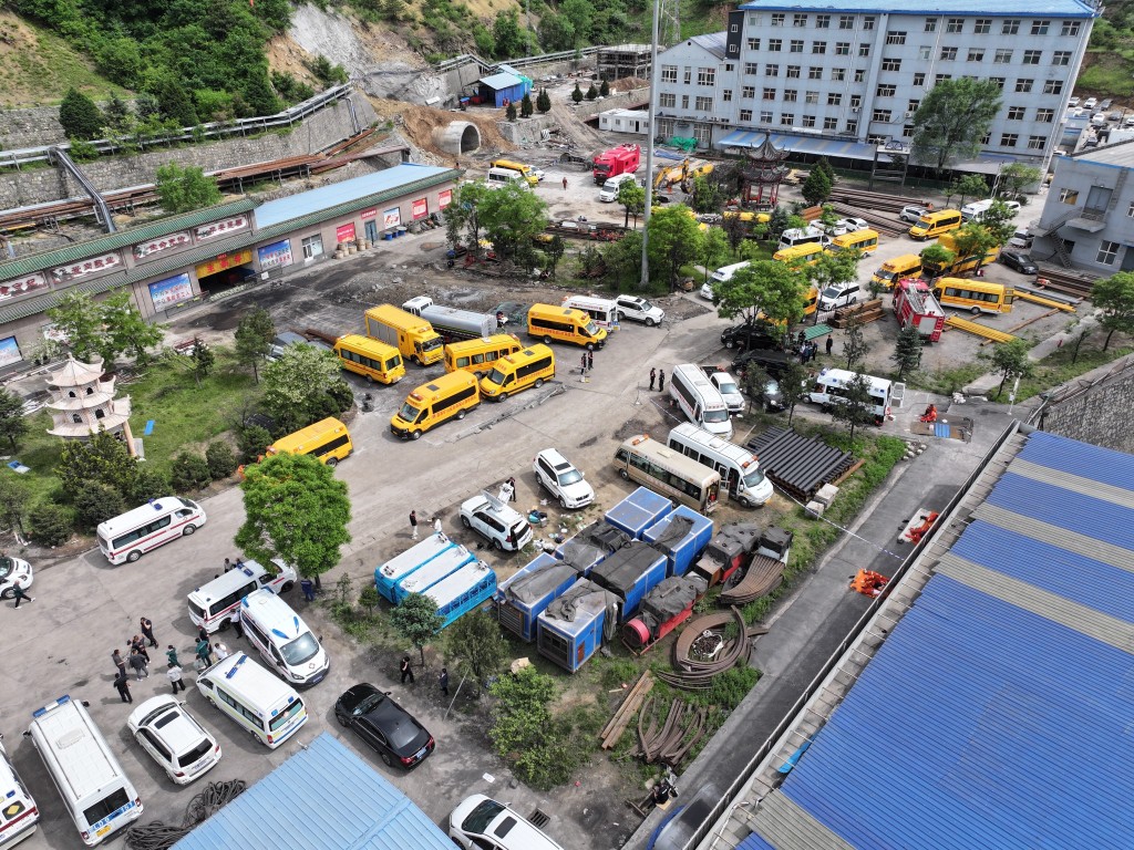 5月23日拍攝的山西通洲集團留神峪煤礦瓦斯爆炸事故救援現場（無人機照片）。 新華社