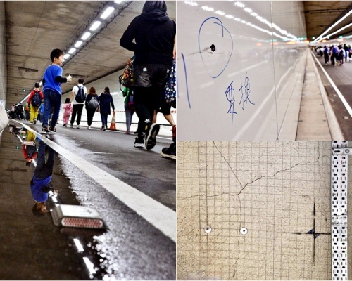 隧道出现裂纹及水渍。