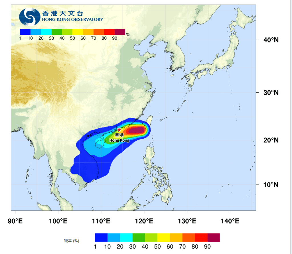 天文台更预料周末期间至下周初广东沿岸风势颇大，有狂风骤雨。天文台图片